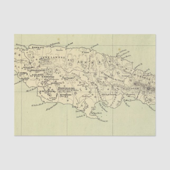 Papel De Seda Jamaica litografió el mapa (Anverso)