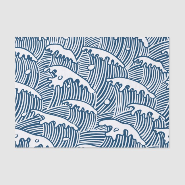 Papel De Seda JAPANESE  WAVE PATTERN IN BLUE Tissue Paper (Anverso)