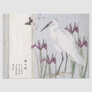 Papel De Seda Japonés de mariposa Iris púrpura Egret Blanco Vint