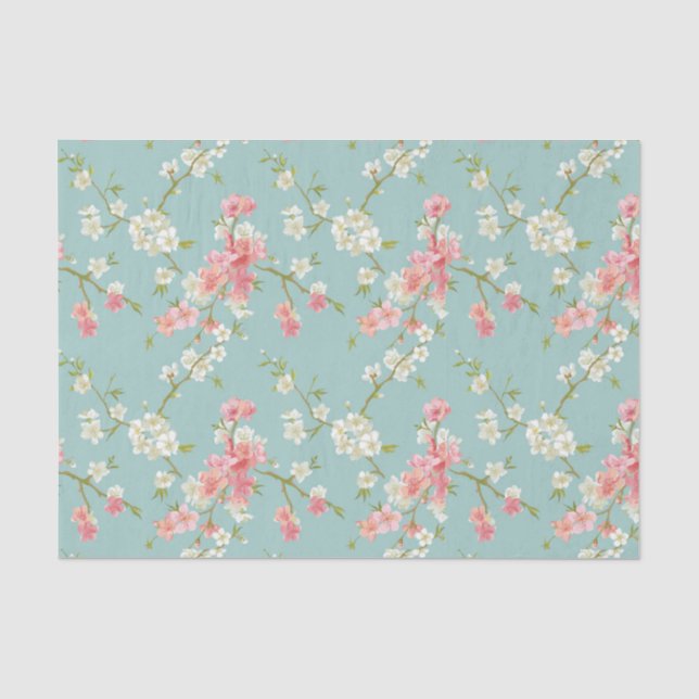 Papel De Seda Japonés, flor de cerezo, trullo, blanco, rosa, (Anverso)