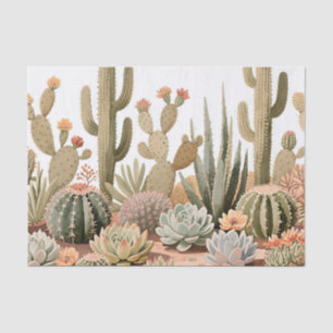 Papel De Seda Jardín Acuarela de Cactus Suculentos del Desierto