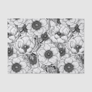 Papel De Seda Jardín anémico en blanco y negro