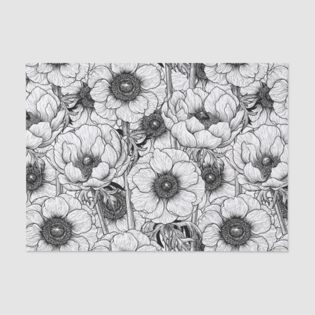Papel De Seda Jardín anémico en blanco y negro (Anverso)