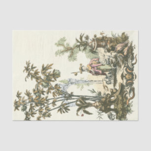 Papel De Seda Jardín asiático con la mujer y los animales