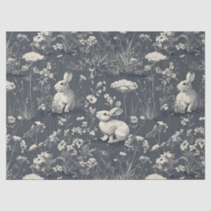 Papel De Seda Jardín de Conejos Estampado Toile Botánico Negro