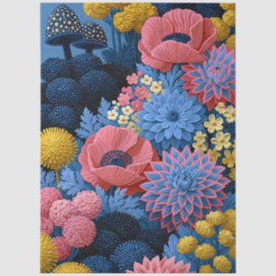 Papel De Seda Jardín de decoupage de hongos florales en negrita