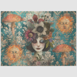 Papel De Seda Jardín de Fantasía Oscura y Melancólica Collage De