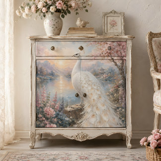 Papel De Seda Jardín de Flor de Decoupage de Pavo Real Blanco