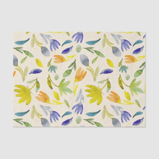 Papel De Seda Jardín de flores de acuarela rústica (Anverso)