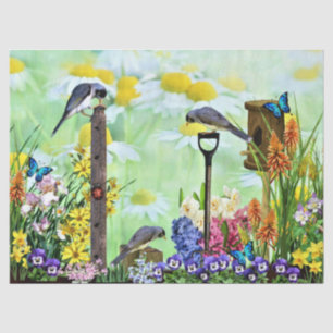 Papel De Seda Jardín de flores de la casa de pájaros