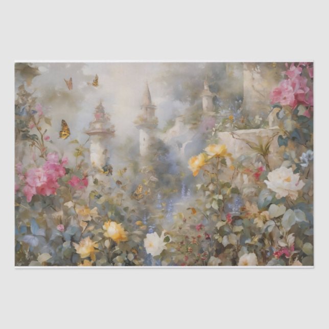 Papel De Seda Jardín de flores encantadas decoupage (Anverso)