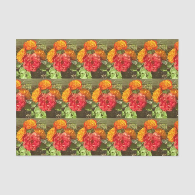 Papel De Seda Jardín De Flores Rojas Y naranja (Anverso)