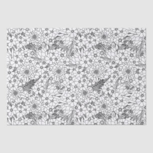 Papel De Seda Jardín De Flores Silvestres Protea Negra Y Blanca