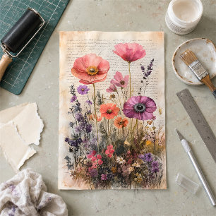 Papel De Seda Jardín de flores silvestres vintage en decoupage d