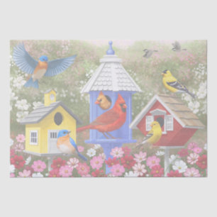 Papel De Seda Jardín de flores y aves coloridas