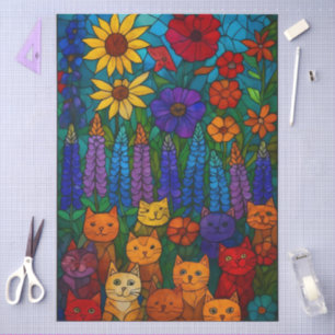 Papel De Seda Jardín de Gatos Arte de Gato de Vidrio Emplomado c