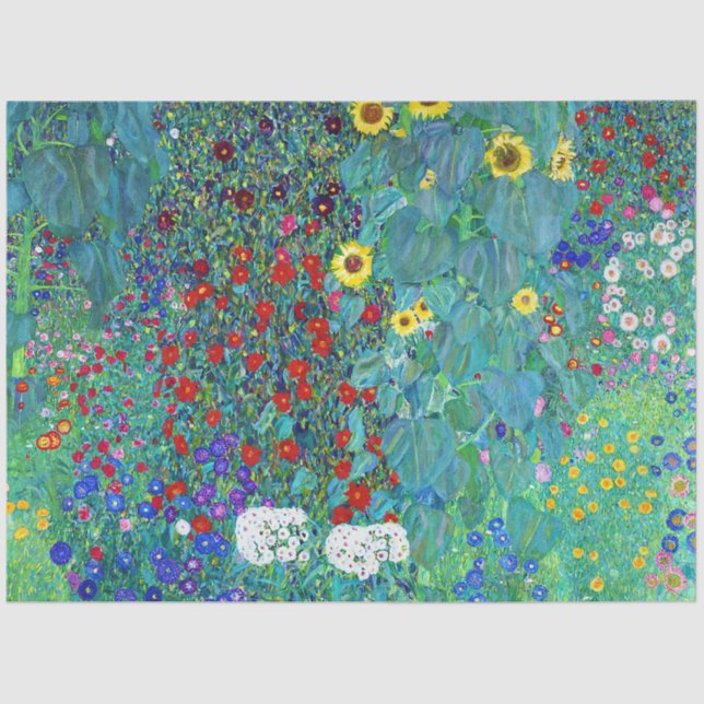Papel De Seda Jardín de granja con girasoles, Gustav Klimt (Anverso)