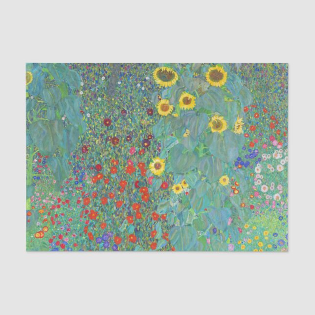Papel De Seda Jardín de granja con girasoles por Gustav Klimt   (Anverso)