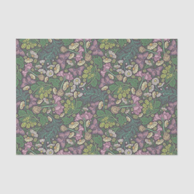 Papel De Seda Jardín de Margaritas Blancas Victorianas y Maripos (Anverso)