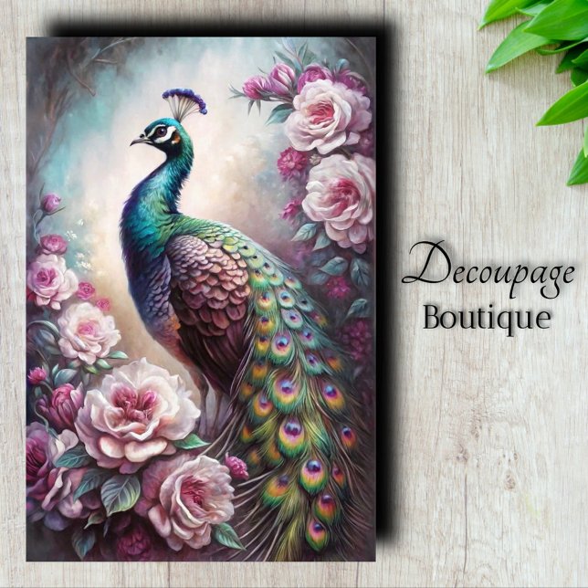 Papel De Seda Jardín de Pavos Reales Decoupage (Peacock's Garden Decoupage Tissue Paper)