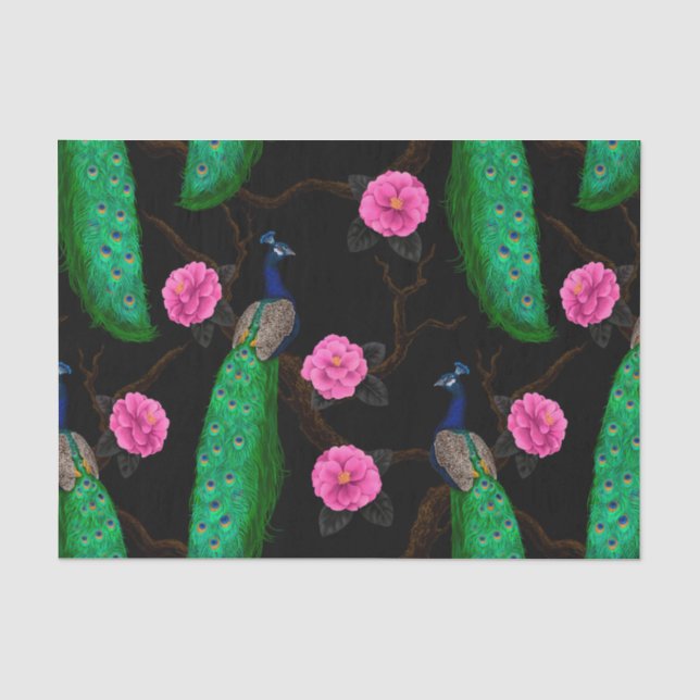 Papel De Seda Jardín de pavos reales nocturnos (Anverso)