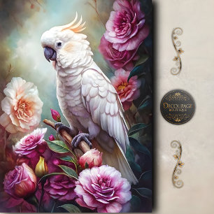 Papel De Seda Jardín de Rosas de Cacatúa Blanca Decoupage
