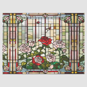 Papel De Seda Jardín de Rosas de Vidrio Pintado Falso para Manua
