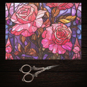 Papel De Seda Jardín de Rosas Rosadas Bonito con Estilo de Vidri