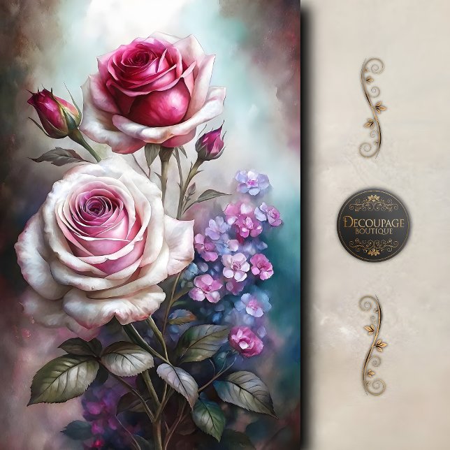 Papel De Seda Jardín del Crepúsculo de Rosas Decoupage (Roses Twilight Garden Decoupage Tissue Paper)