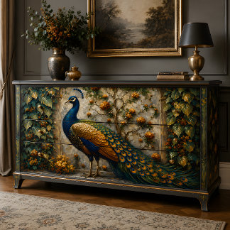 Papel De Seda Jardín del Pavo Real Dorado Decoupage