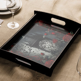 Papel De Seda Jardín del Rosa del Cementerio Gótico con rojo y n