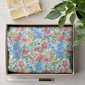 Papel De Seda Jardín floral acuarela azul rosa Flores coloridas