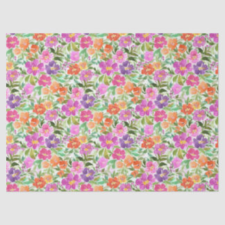 Papel De Seda Jardín floral acuarela naranja rosa brillante púrp