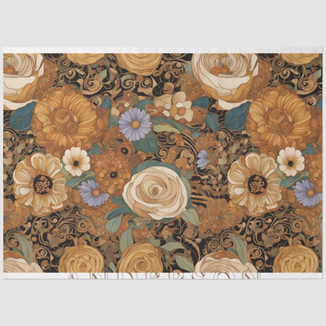 Papel De Seda Jardín Floral Boho Dorado (Anverso)