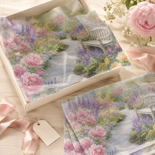 Papel De Seda Jardín Floral de Cabaña Romántica Acuarela