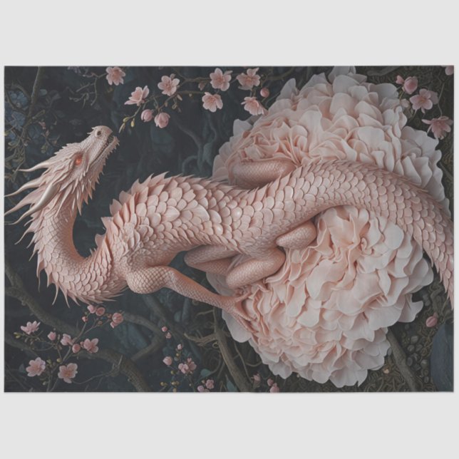 Papel De Seda Jardín floral de Dragón Rosa (Anverso)