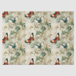 Papel De Seda Jardín Floral de Mariposas Turquesa Soñador Cottag