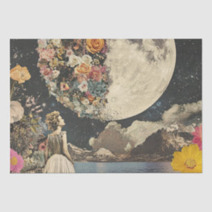 Papel De Seda Jardín Floral Surrealista de Luna Sepia Vintage