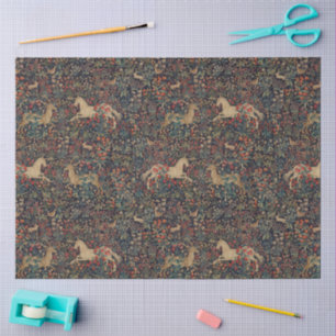 Papel De Seda Jardín Floral Unicornio Medieval de Medianoche