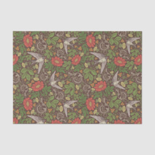 Papel De Seda Jardín inglés victoriano de pájaro rojo de margari