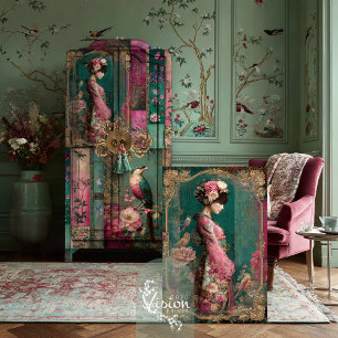 Papel De Seda Jardín Oriental, Arte de Collage de Retrato