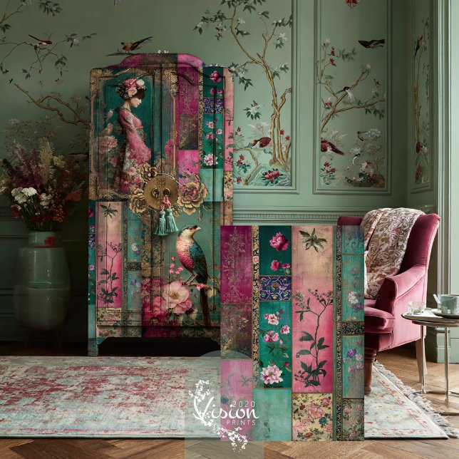 Papel De Seda Jardín Oriental, Chinoiserie, Collage de Parches (Oriental Garden, Chinoiserie Patterns, Patchwork Collage, Decoupage Tissue Paper.)