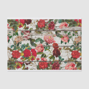 Papel De Seda Jardín Rosa de época en pared de madera