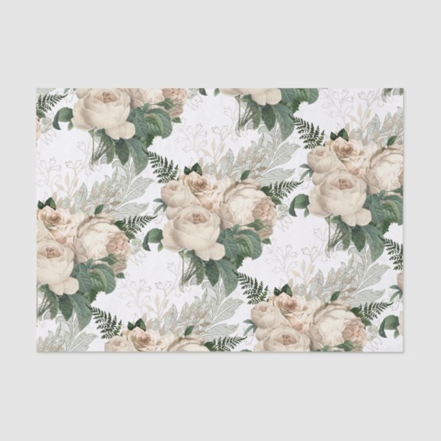 Papel De Seda Jardín Victoriano de Rosas de Champagne blancos (Anverso)