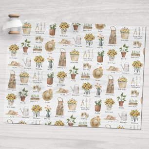 Papel De Seda Jardinería Patrón de girasol acuarela esencial
