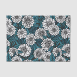Papel De Seda Jardines Dahlia blancos/ hojas azules 2