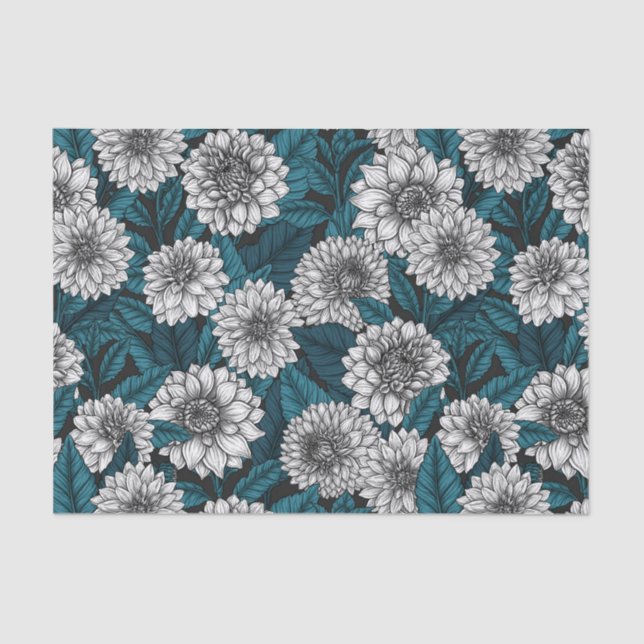 Papel De Seda Jardines Dahlia blancos/ hojas azules 2 (Anverso)