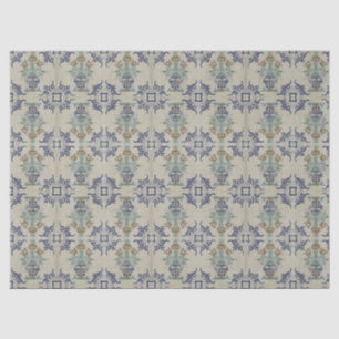 Papel De Seda Jarrón Antiguo de Tulipán de Delft en Azul y Dorad