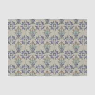 Papel De Seda Jarrón Antiguo de Tulipán de Delft en Azul y Dorad