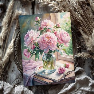 Papel De Seda Jarrón chic de Shabby con peonías rosadas sobre la